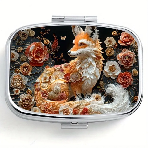 Pill Box Accessories - 🐰 Fox Floral Multi-Use Pill Box Mirror Container